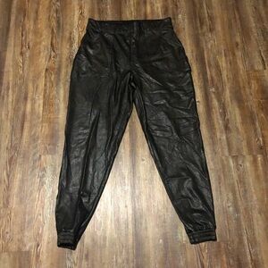 Spanx Joggers Women's Large Black Faux Leather Stretchy High Rise Utility Pocket